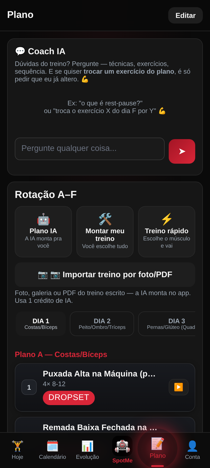 Plano de treino gerado pela IA do KORPUS